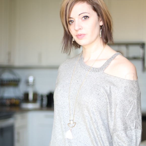 Taupe Cut Out Detail Hacci Sweater Top - Picture 3 of 7